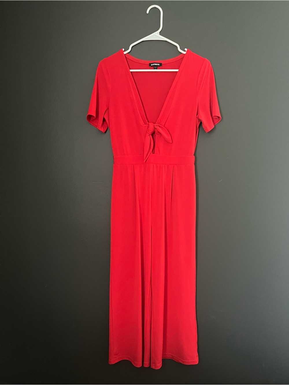 Express Red Cropped Jumpsuit with Front Tie